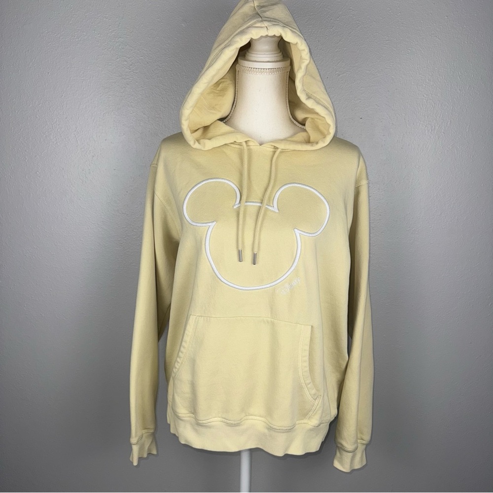 H&M Disney Mickey Mouse Women’s Medium‎ Hooded Sweatshirt Butter Yellow Casual - Picture 2 of 11